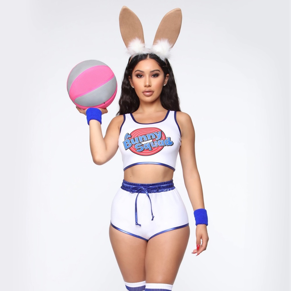 Basketball Bunny Babe 4 Piece Costume Set - White/Blue
